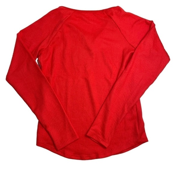 Jenni Split Neck Ribbed Pajama Top Bundle Papaya Punch Red June Bug Green XS - Picture 12 of 12
